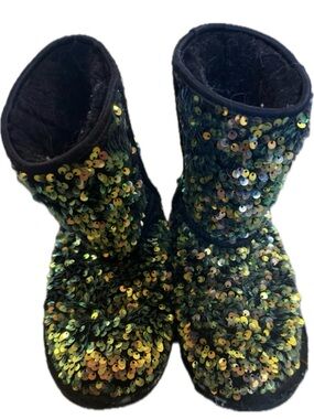 Kids Ugg Sequin Glitter Boot - Green/Gold